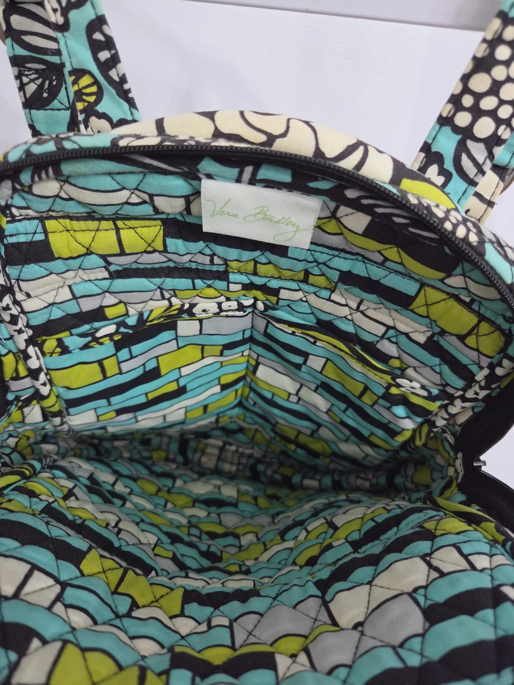 Vera Bradley Quilted Floral Mini Backpack in Aqua, Green & Cream